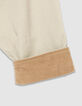 Beigefarbene Jacke in &Uuml;bergr&ouml;&szlig;e mit Samt-Details f&uuml;r Damen-8