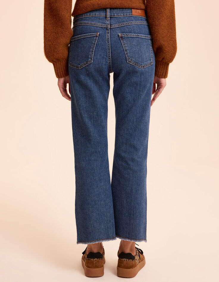 Flared blue cropped jeans fringed bottoms I.Code-5