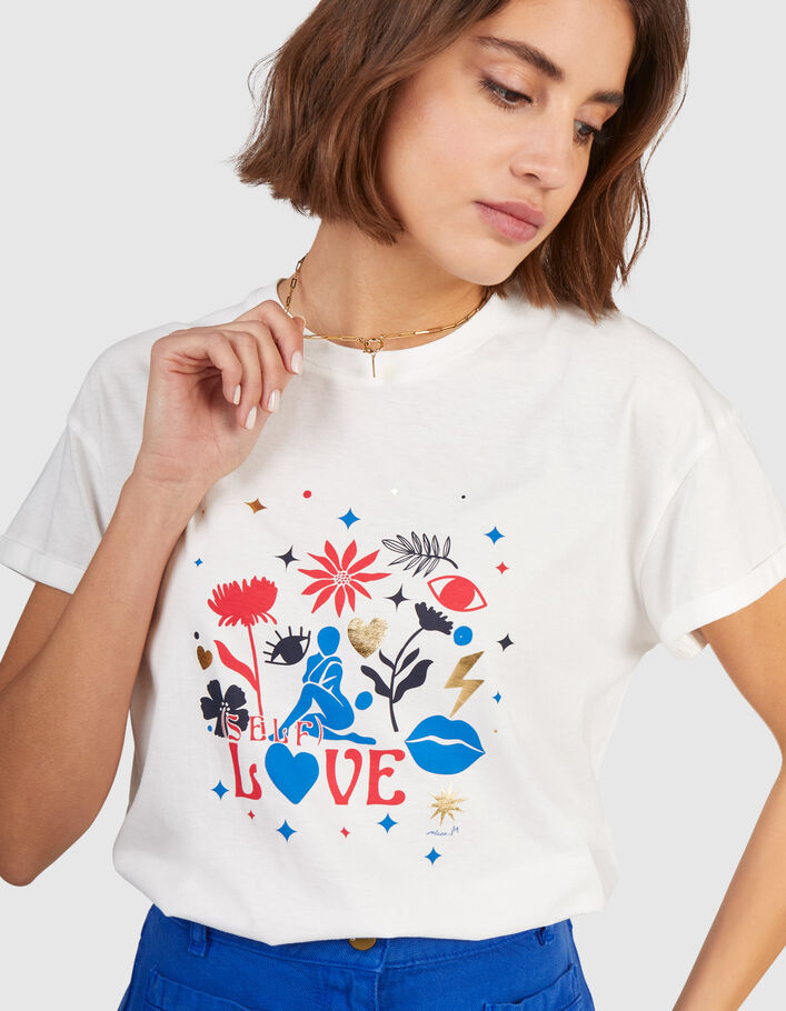 I.Code T-shirt with arty woman image and slogan - I.CODE