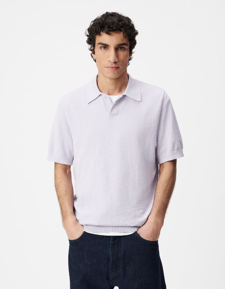Herren Kurzarm-Poloshirt in fliederfarbenem Flammenstich-3