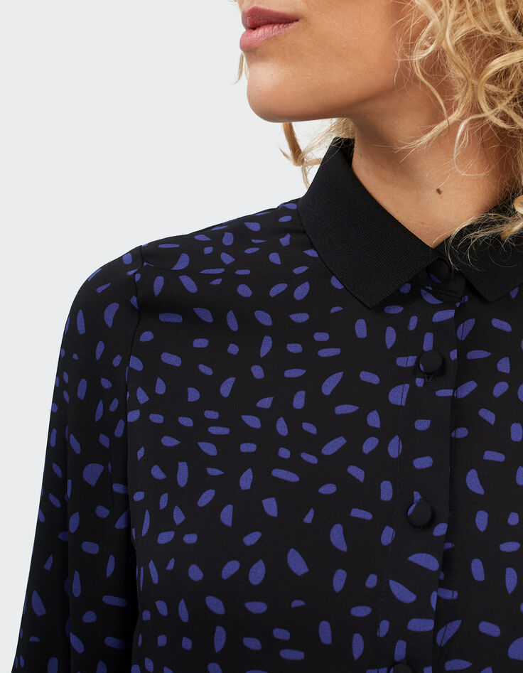 Blouse noire imprimé pois revisités dos plissé I.Code-3 Blouse noire imprimé pois revisités dos plissé I.Code-3