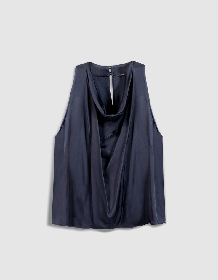 &Auml;rmelloses Oberteil f&uuml;r Damen aus Satin in Marineblau-6