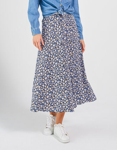 Jupe longue cobalt à imprimé fleurs I.Code