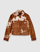 Veste courte en cuir marron motif vache Femme-7