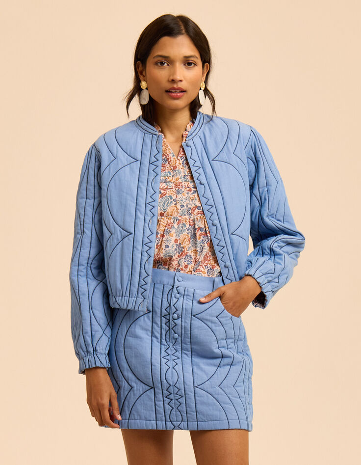 I.Code blue/flowers quilted reversible bomber jacket-6