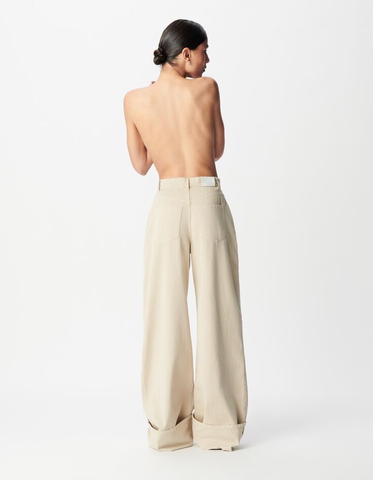 Beigefarbene Jeans mit hoher Taille und weitem Bein f&uuml;r Damen-2