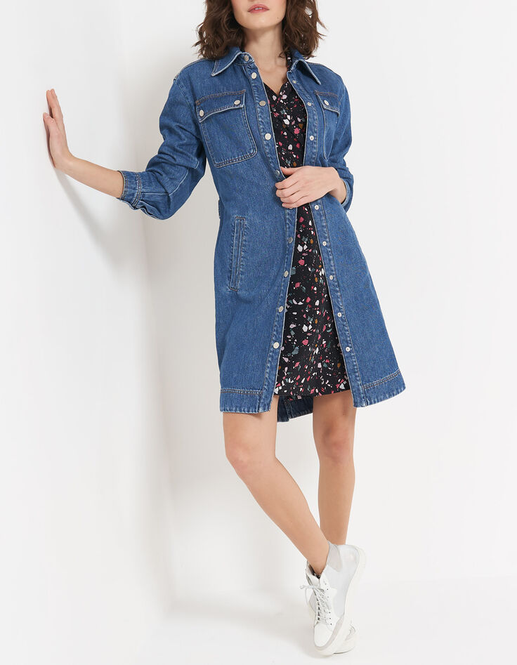 Surchemise mi-longue en jean authentique ceinturée I.Code-3