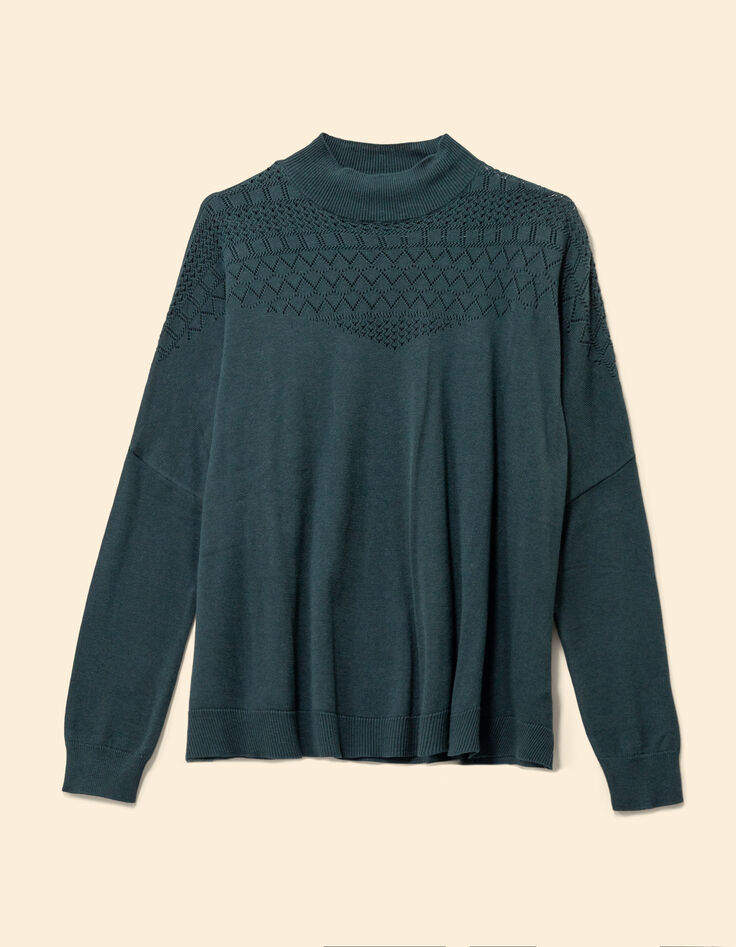 I.Code green fine openwork stitch knit cape sweater CECILE-6