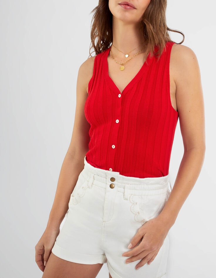 Cardigan cherry tricot côtelé sans manches I.Code-2