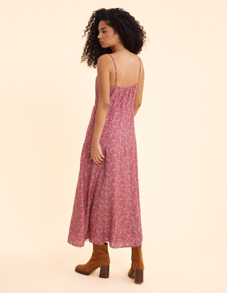 Robe fines bretelles rouge imprimé cachemire I.Code-4