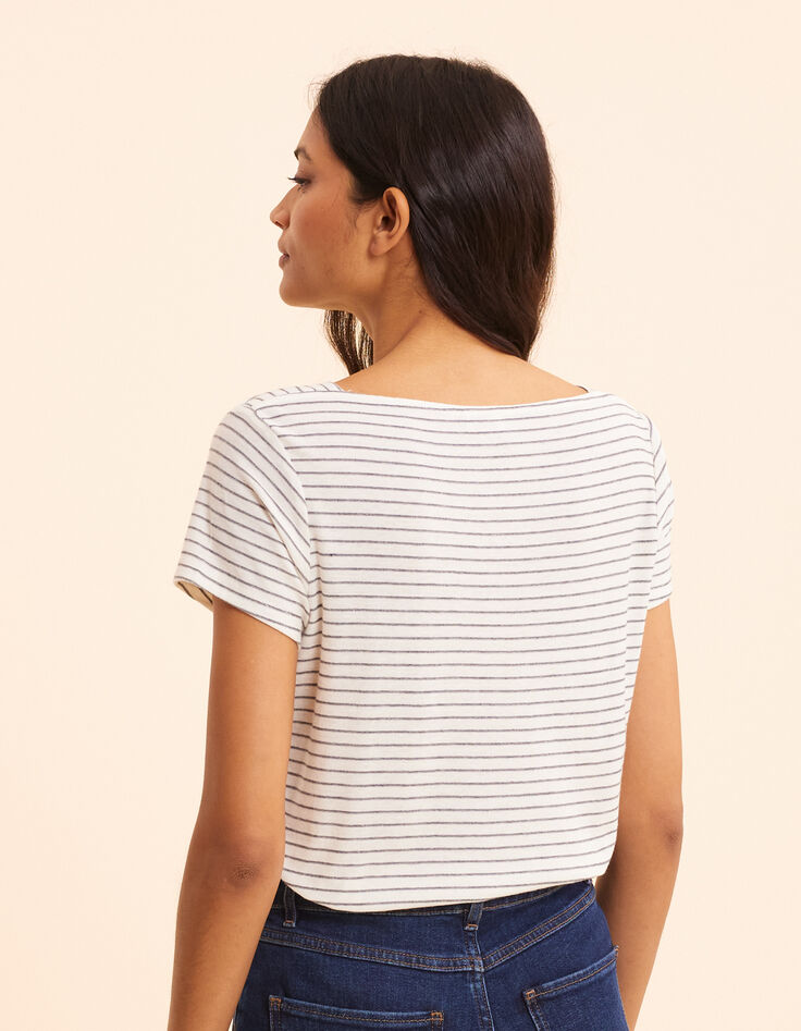 I.Code white sailor stripe T-shirt with buttons-5