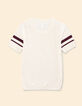 I.Code white openwork knit sweater with burgundy stripes-6