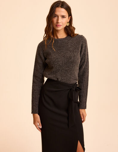 Grauer Strickpullover Schulterkn&ouml;pfe I.Code