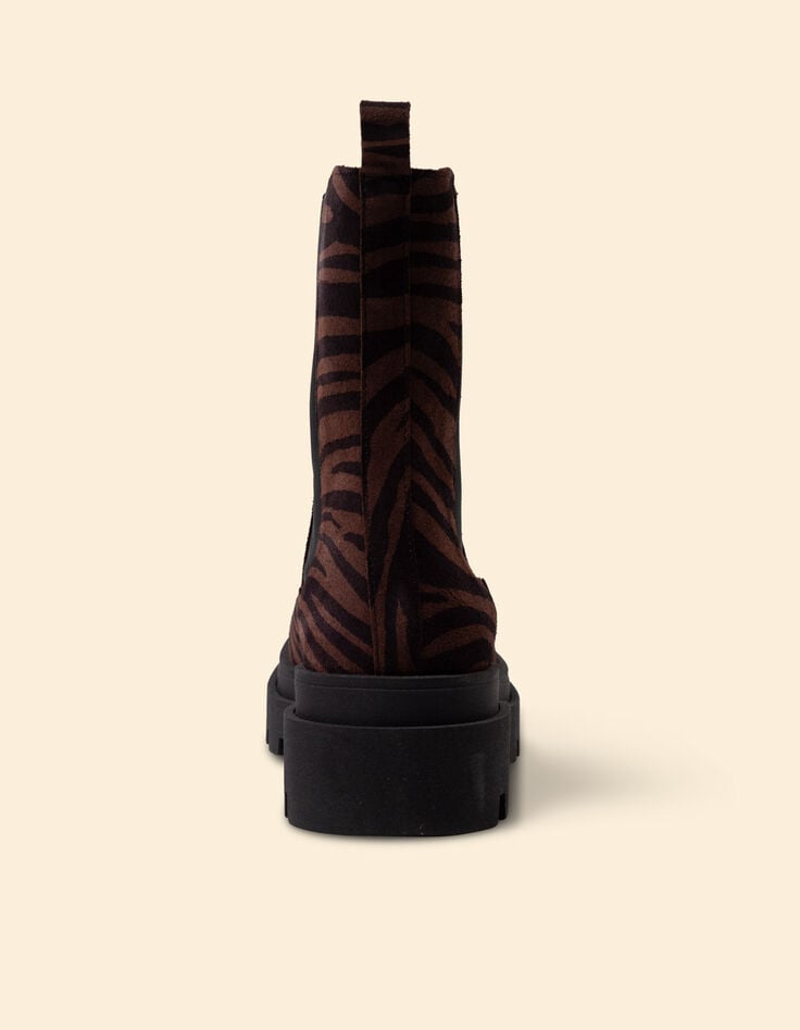 Chelsea-Stiefel braun Leder Samt Zebra-Muster I.Code-3 Chelsea-Stiefel braun Leder Samt Zebra-Muster I.Code-3