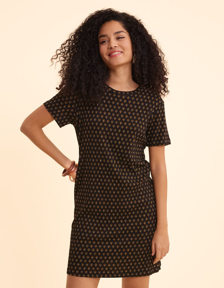 Robe noire imprimé floral cœur I.Code-4
