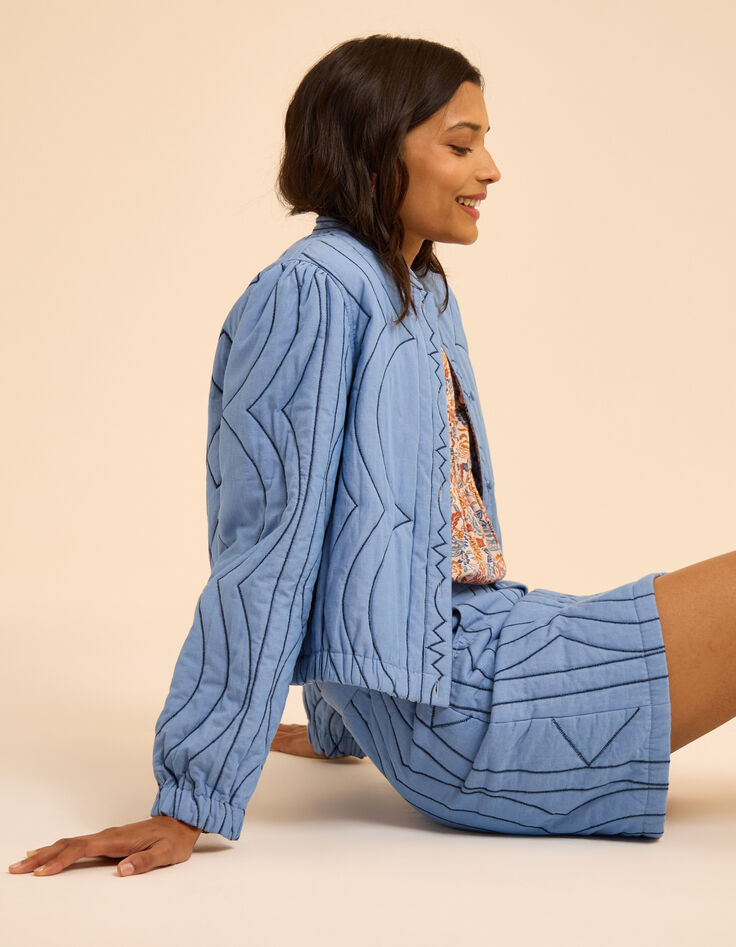 Bomber reversible acolchada azul y flores I.Code-7 Bomber reversible acolchada azul y flores I.Code-7