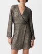 Graues Metallic-Pailletten besticktes Damen-Wickelkleid -2