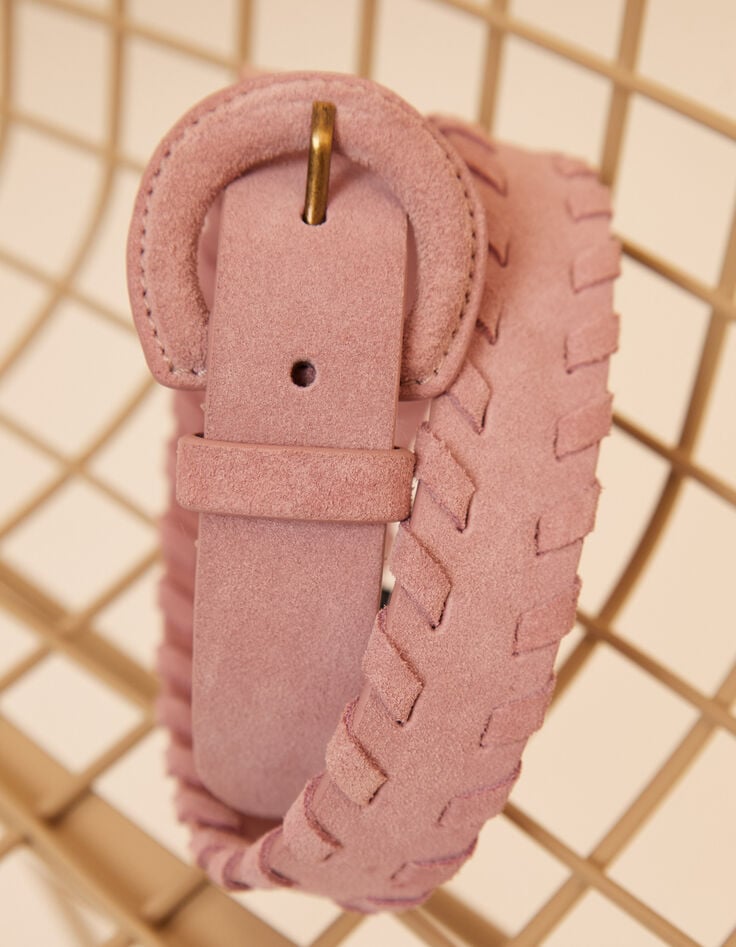 I.Code pink velour leather belt with braided edges-3 I.Code pink velour leather belt with braided edges-3