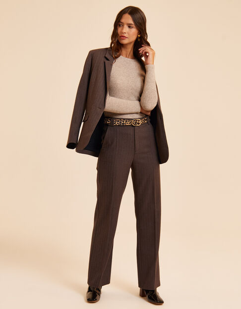 I.Code brown herringbone suit trousers