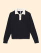 I.Code black openwork knit sweater with ecru crochet neck-5