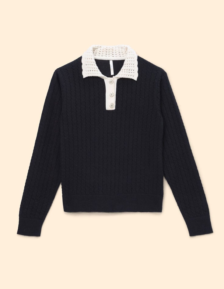 I.Code black openwork knit sweater with ecru crochet neck-5 I.Code black openwork knit sweater with ecru crochet neck-5