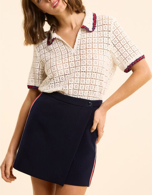 Marineblauer Shortsrock mit Satinstreifen seitlich I.Code