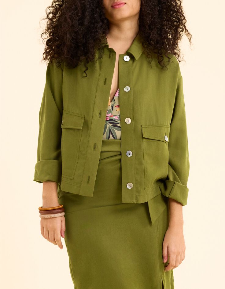 Veste kaki fluide poches boutonn&eacute;es I.Code-2