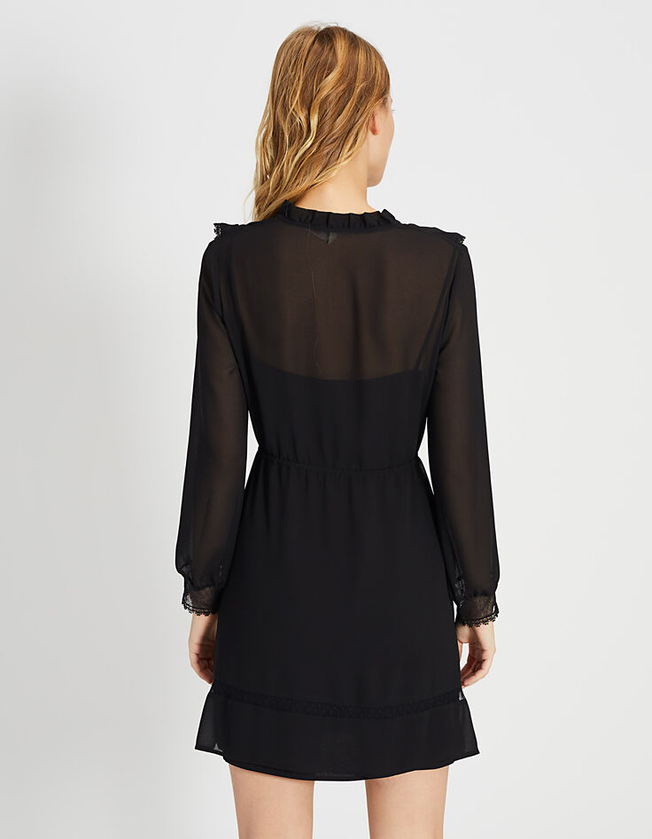 Zwarte jurk met ruches en kant I.Code-4