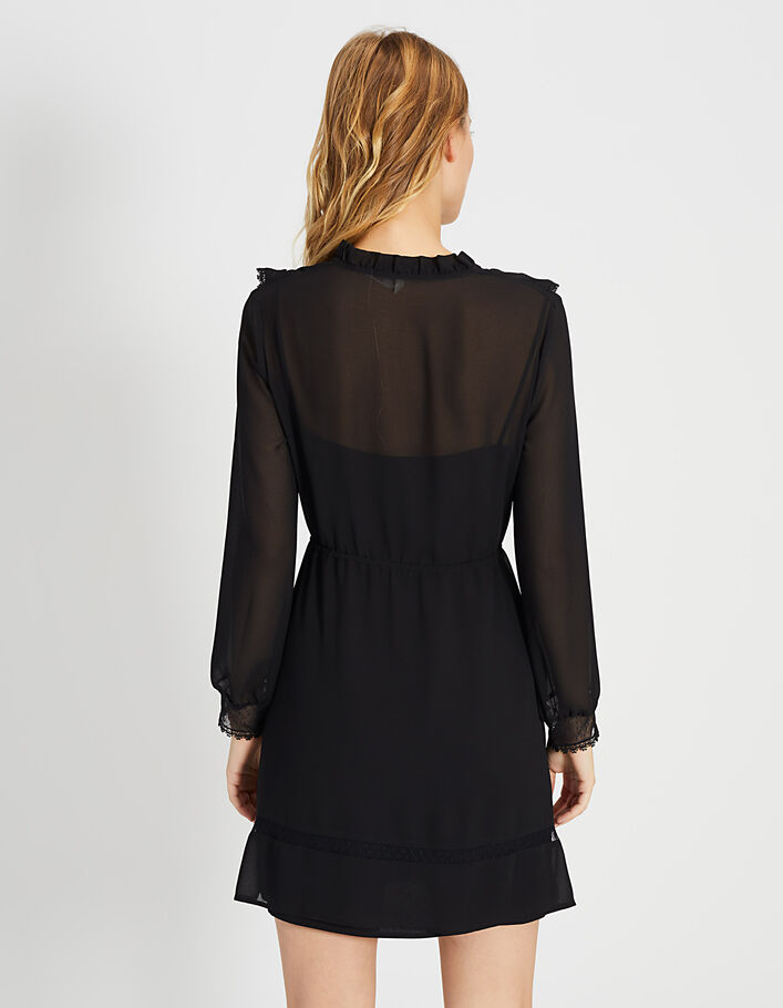 I.Code black ruffle dress, lace edging - I.CODE