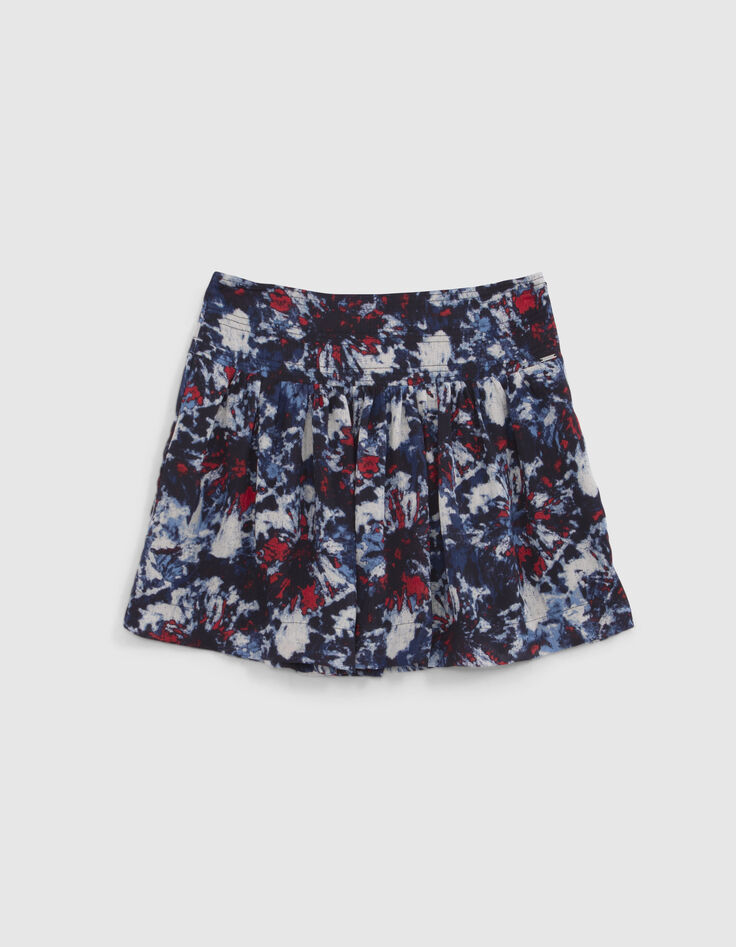 Kurzer, marineblauer Recycling-Damenrock mit Batikblumen-6
