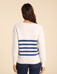 Pull blanc tricot ray&eacute; bleu I.Code-3