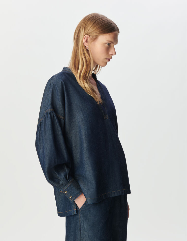 Oversize-Damenbluse aus Lyocell&reg; ungebleichtes Blau-3