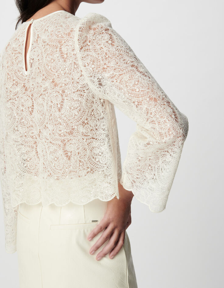 Damen kurze Bluse aus wei&szlig;er Spitze-6