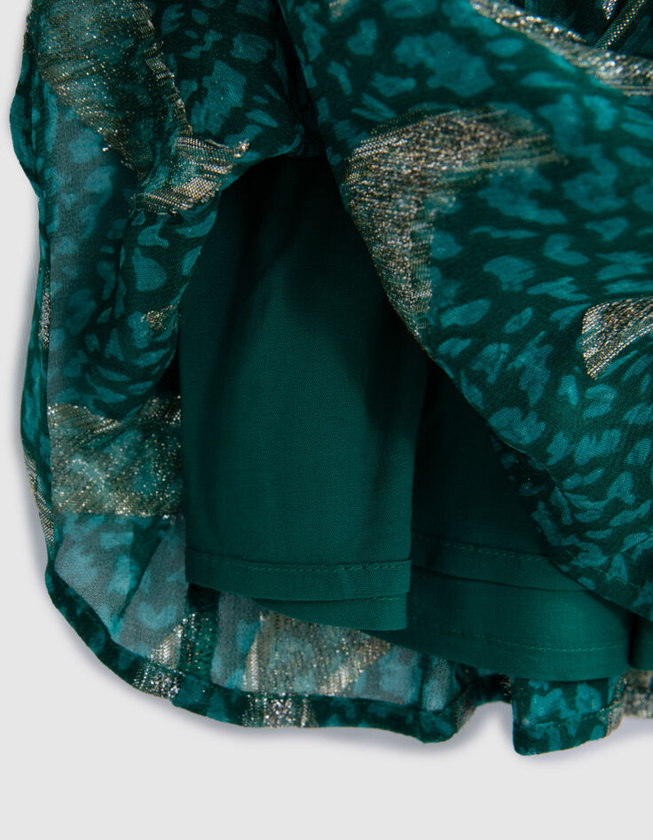 Girls&rsquo; green short skirt with sparkling peacock print-5