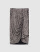 Asymmetrisch drapierter kurzer grauer Rock f&uuml;r Damen mit Metallpailletten-5