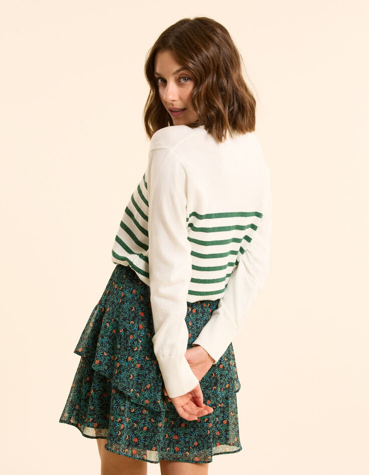 Weißer Strickpullover mit grünen Lurex-Streifen I.Code-1
