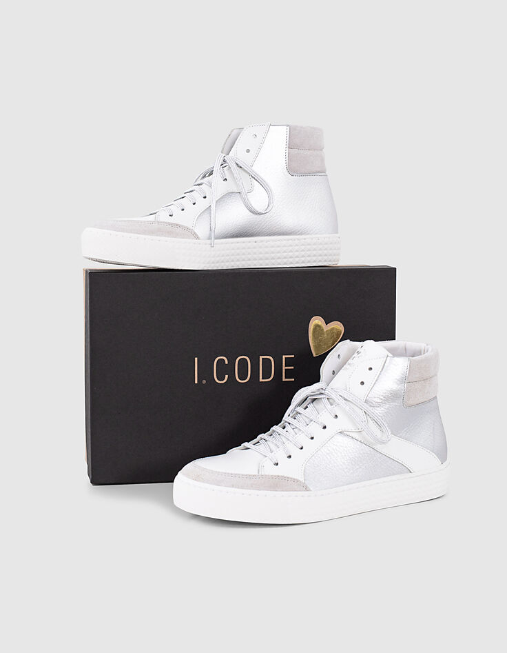 I.Code silver and white high-top trainers-1