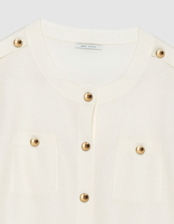 Wei&szlig;e STRICKJACKE mit zwei Taschen und kurzen &Auml;rmeln f&uuml;r Damen-6