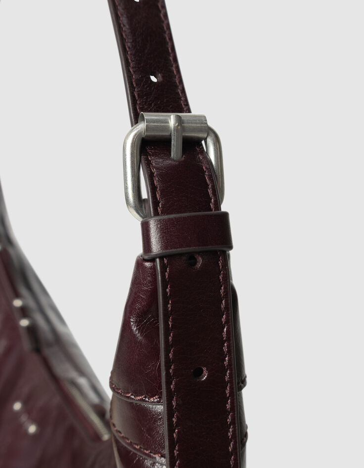 Bordeauxrote Damenhalbmondtasche gl&auml;nzendes Allane-Leder-4