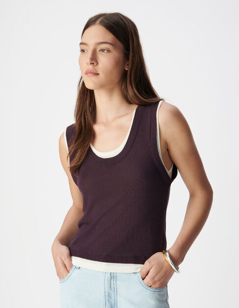 Burgunderfarbener &auml;rmelloser Pullover f&uuml;r Damen mit Trompe-l'oeil-Strick - IKKS
