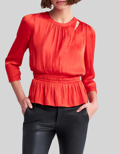 Orangefarbene Damen-Bluse aus recyceltem Material - IKKS