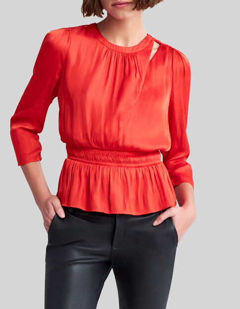 Orangefarbene Damen-Bluse aus recyceltem Material - IKKS