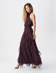 Samtiges burgunderfarbenes langes Kleid mit R&uuml;schen Damen-2