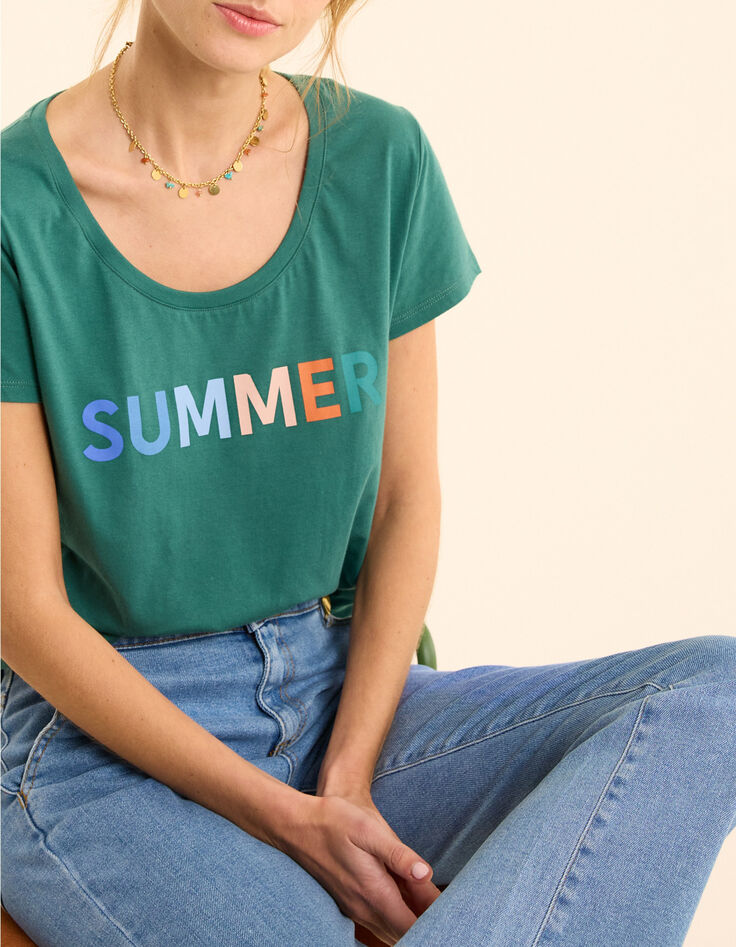 T-shirt manches courtes vert message color&eacute; I.Code-1
