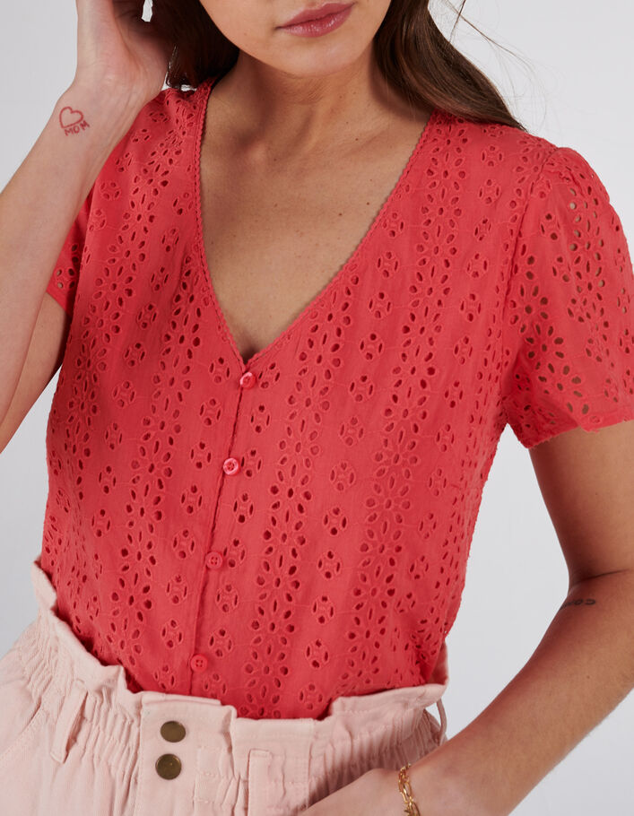 Top rose boutonné en broderie anglaise I.Code - I.CODE
