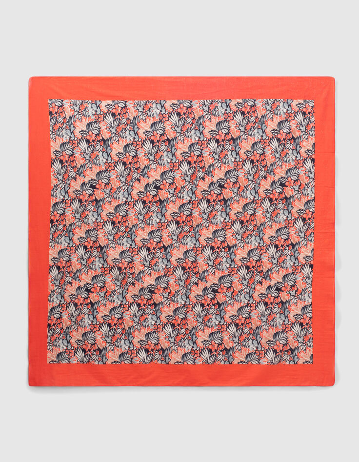 Quadratischer roter Schal mit Pflanzen-Print I.Code-2 Quadratischer roter Schal mit Pflanzen-Print I.Code-2