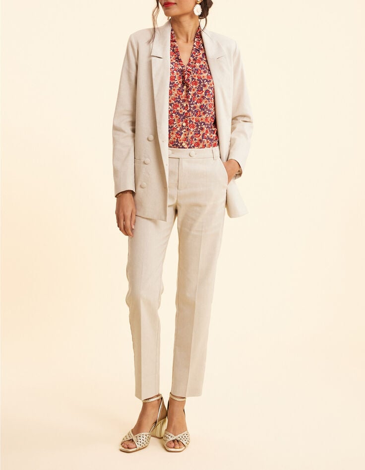 Pantalon de costume &eacute;cru lurex motif rayures I.Code-7