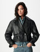 Veste oversize noire cuir coulisse taille Femme-4