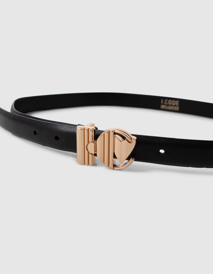 I.Code black leather belt with monogram buckle - I.CODE
