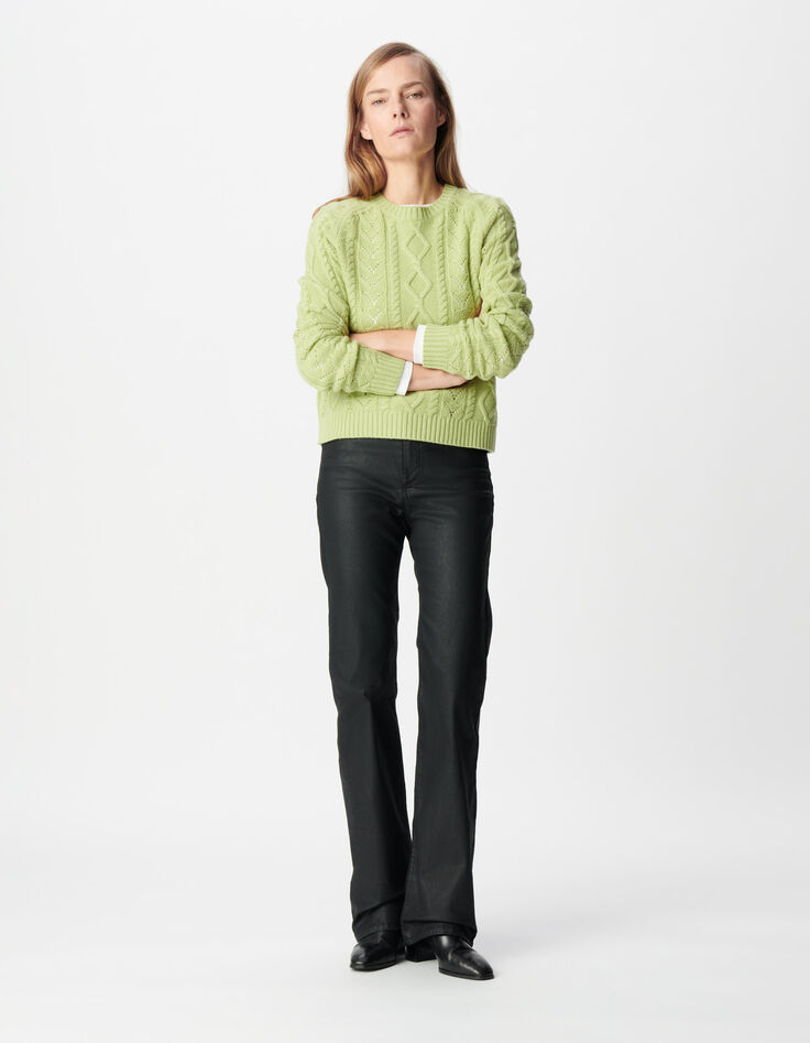 Schwarze Damen-Bootcut-Jeans beschichtet hoher Bund-1